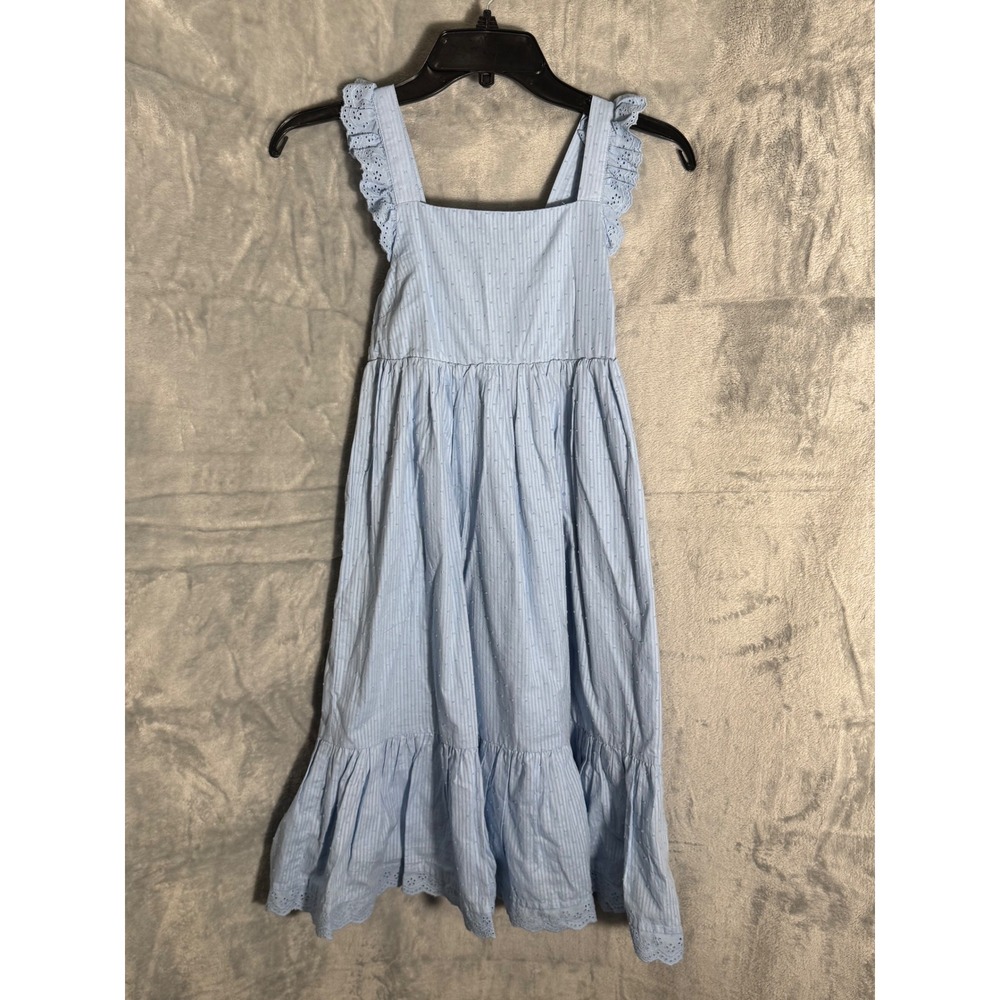 Sincerely Jules Girl Blue Swiss Dot Eyelet Ruffle Tiered Dress Size 7